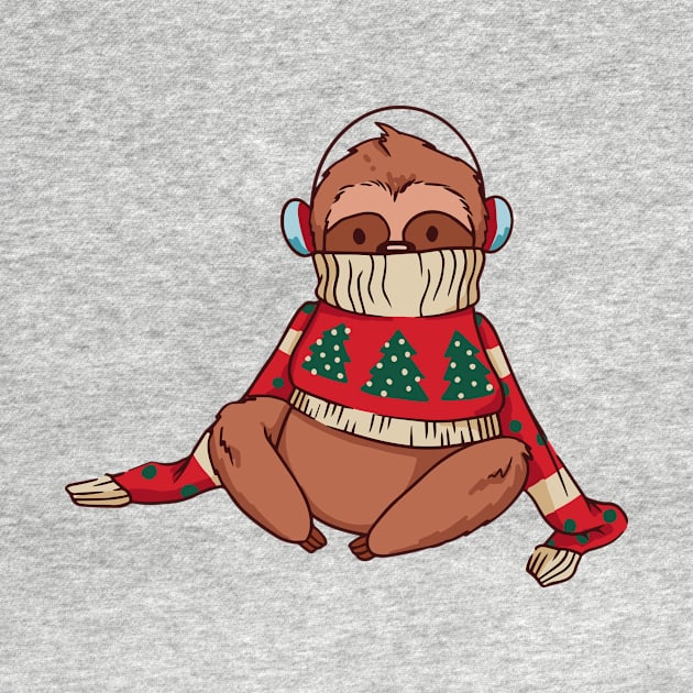 Merry Slothmas // Funny Cartoon Sloth in Christmas Sweater by SLAG_Creative